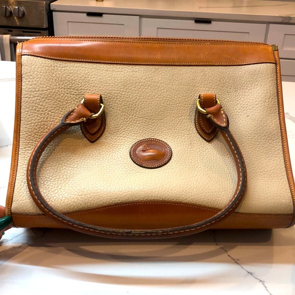 Vintage Dooney and Bourke cream and cognac satchel - Picture 1 of 7